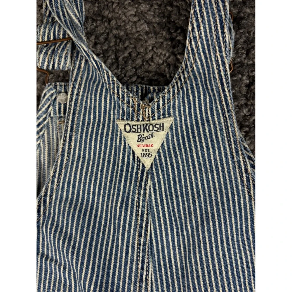 OshKosh Bgosh Toddler 24M Hickory Stripe Denim Overalls Blue White Vestbak Bib
